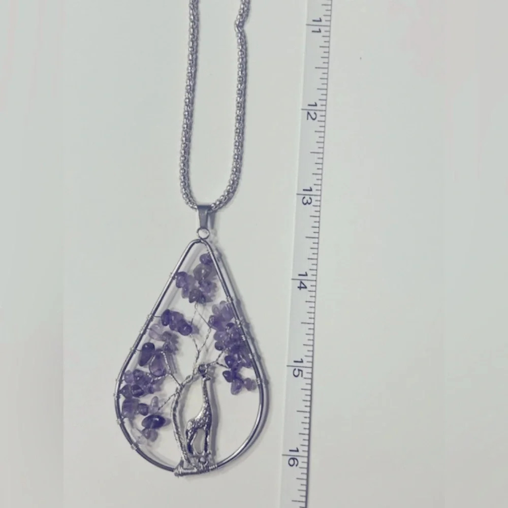 Wire Wrapped Amethyst Tree Of  Life w/Giraffe Pendant🦒📿🟣 - Picture 6 of 9